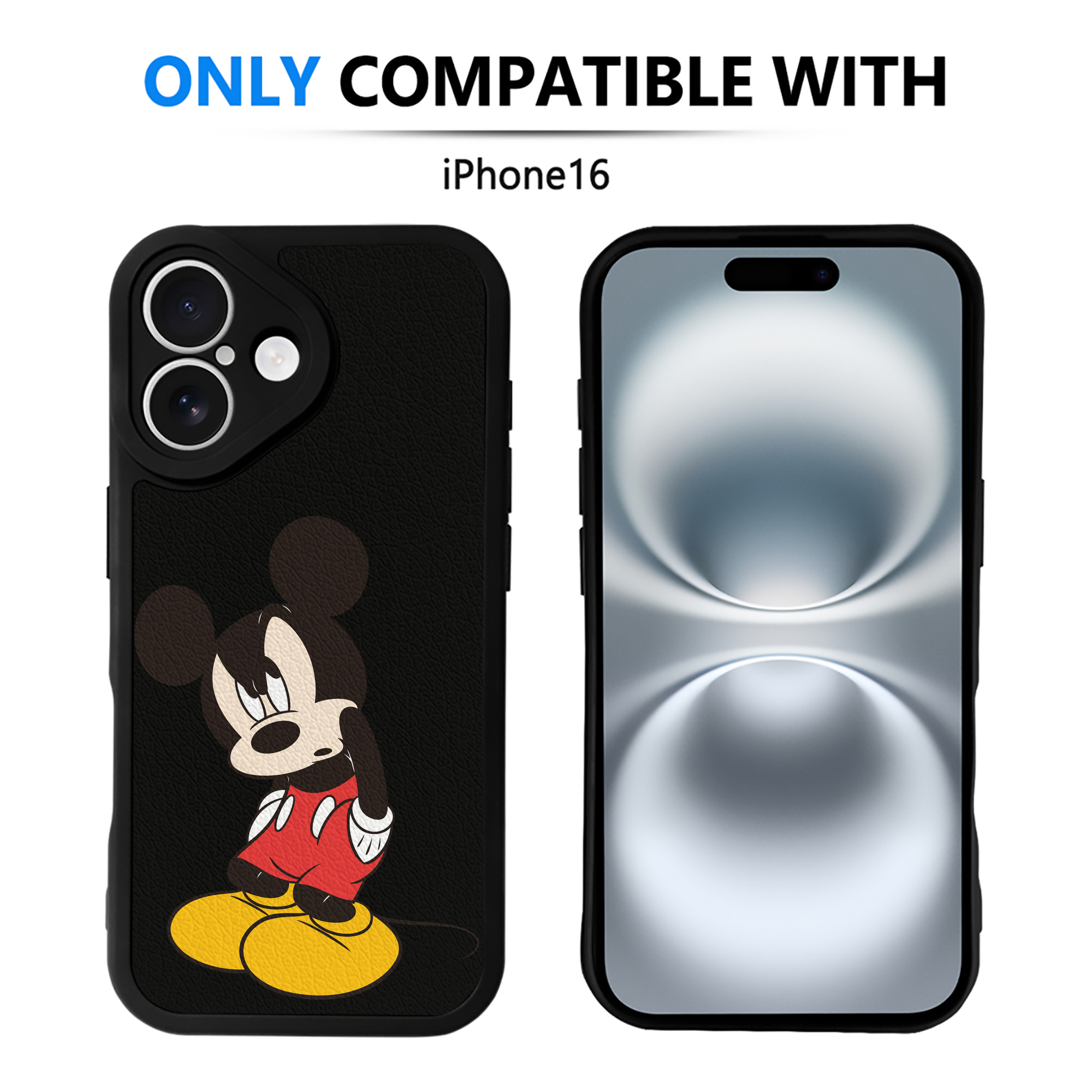 （画像用） ミッキーマウス Mickey Mouse 【iPhone 16シリーズ対応】シリコンスマホケース（レザー調） 材質：シリコン